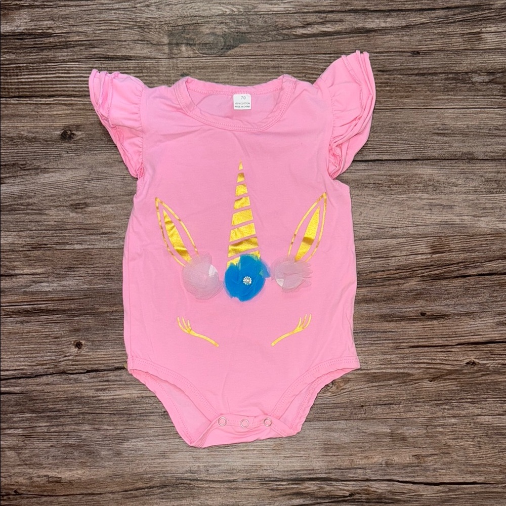 5/$15 Pink Baby Unicorn One Piece Bodysuit Onsie 6M